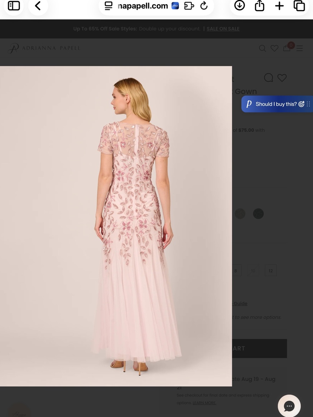 Adrianna Papell Blush Pink Embellished Tulle Gown - Picture 2 of 2